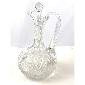 Antique‎ Clear ABP Cut Glass Wine Decanter + Stopper Cruet Stepped Ring Neck